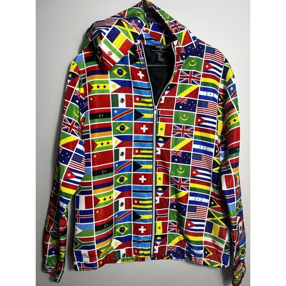 Forever 21 Men International Flags Full Zip Jacket Colorful Men's SIze Large - Picture 1 of 6